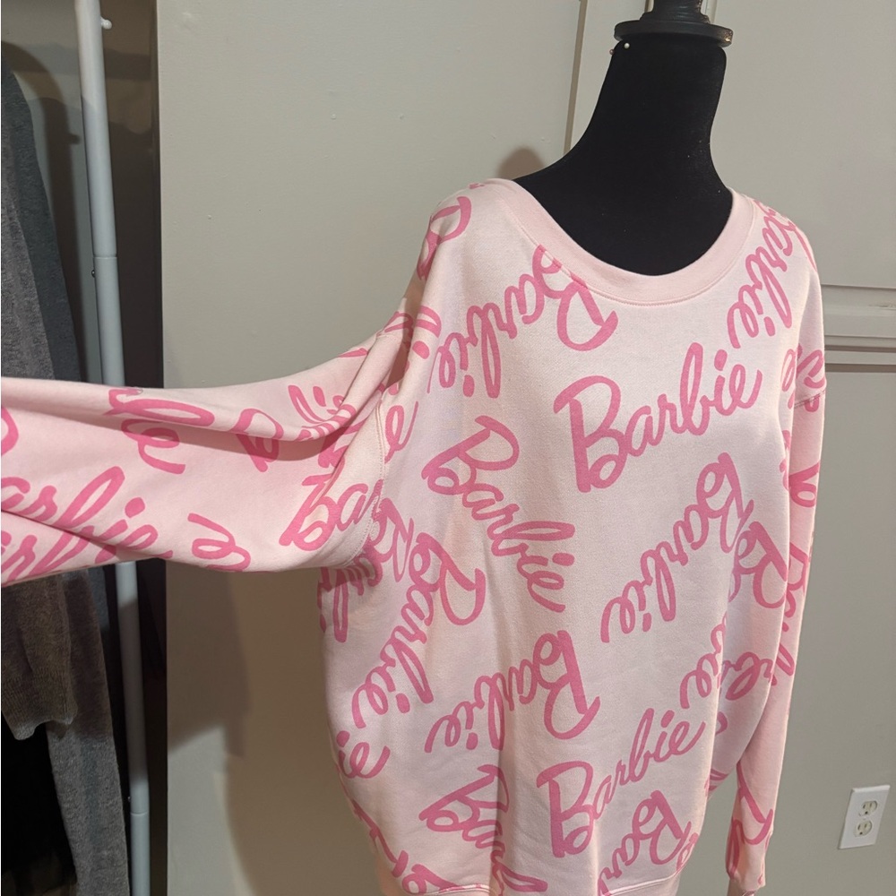 Barbie Pink Logo Crewneck Sweatshirt - Women's Top - Picture 2 of 5